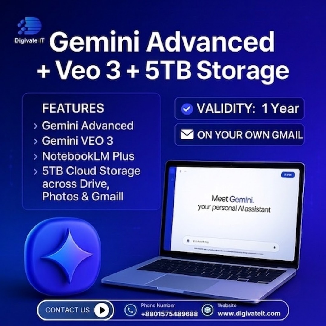 Gemini Subscription + VEO 3 + 5TB Storage with Google AI Pro